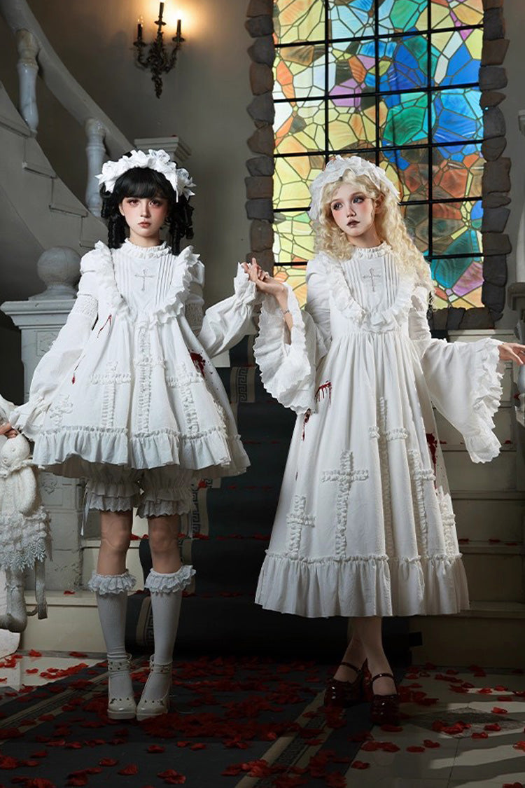 Gothic Lolita Dress - Cross Doll, White, Ruffled, Cross Detail, Long Sleeves - additional product view 7