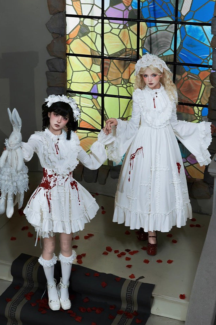 Gothic Lolita Dress - Cross Doll, White, Ruffled, Cross Detail, Long Sleeves - additional product view 8