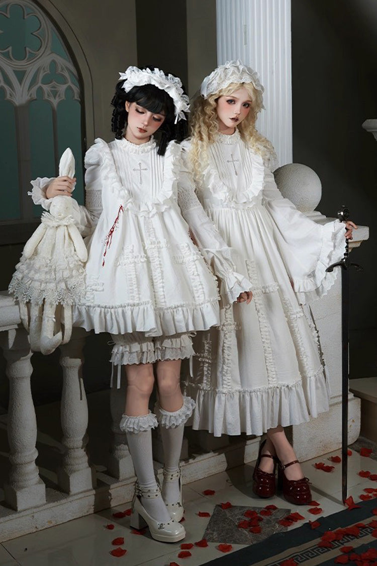 Gothic Lolita Dress - Cross Doll, White, Ruffled, Cross Detail, Long Sleeves - additional product view 9