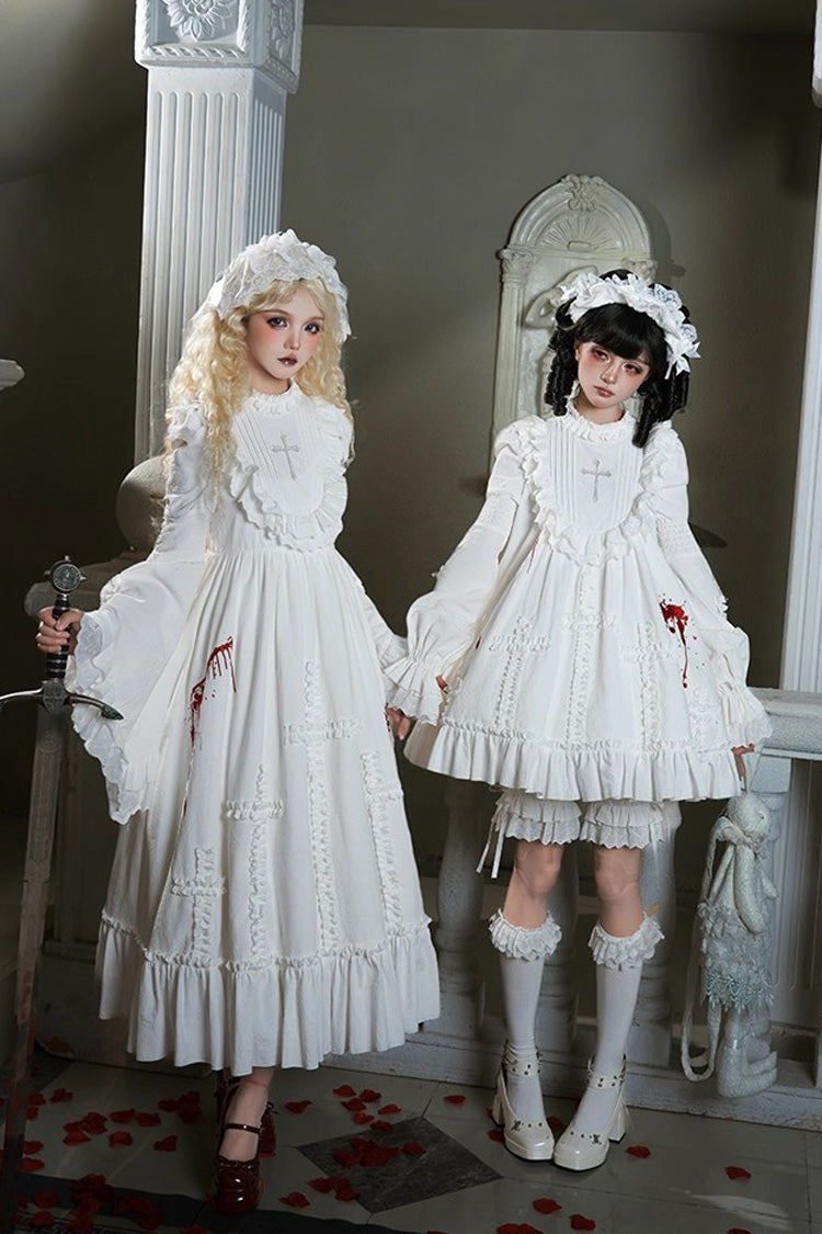 Gothic Lolita Dress - Cross Doll, White, Ruffled, Cross Detail, Long Sleeves - additional product view 10