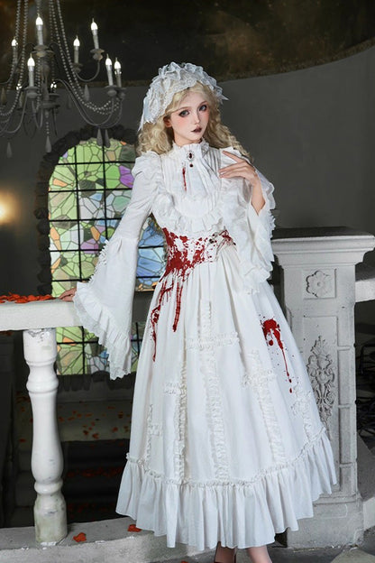 Gothic Lolita Dress - Cross Doll, White, Ruffled, Cross Detail, Long Sleeves - additional product view 11
