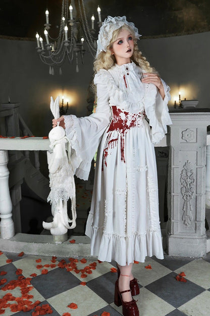 Gothic Lolita Dress - Cross Doll, White, Ruffled, Cross Detail, Long Sleeves - additional product view 13