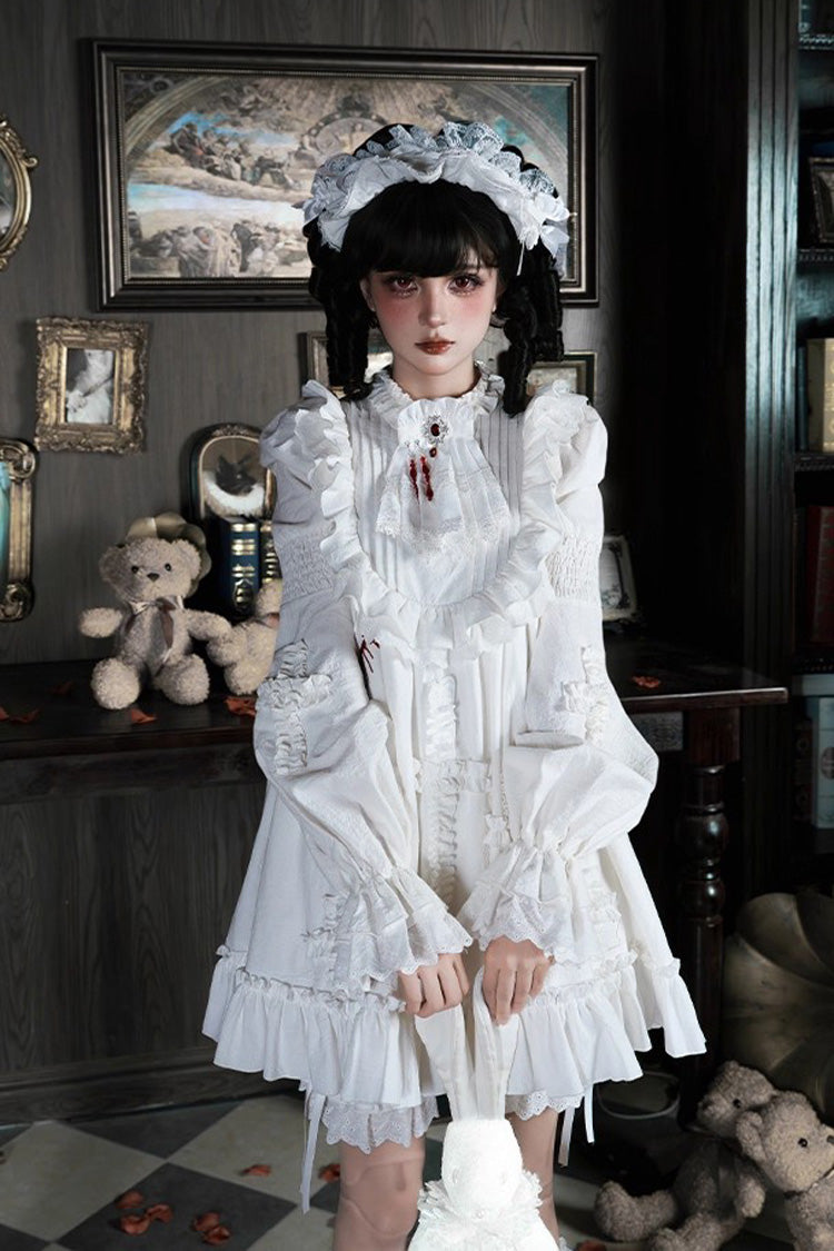 Gothic Lolita Dress - Cross Doll, White, Ruffled, Cross Detail, Long Sleeves - additional product view 15