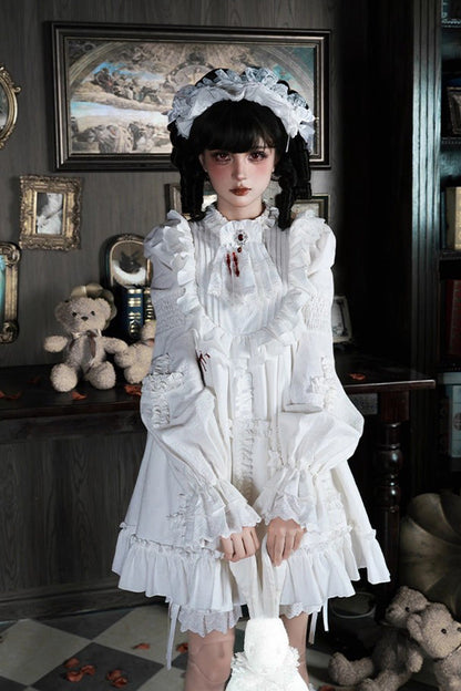 Gothic Lolita Dress - Cross Doll, White, Ruffled, Cross Detail, Long Sleeves - additional product view 15