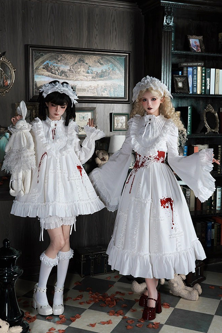 Gothic Lolita Dress - Cross Doll, White, Ruffled, Cross Detail, Long Sleeves - main product image