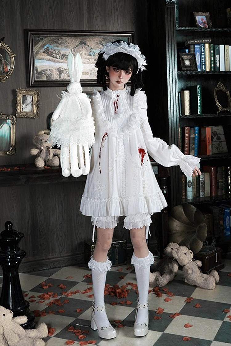 Gothic Lolita Dress - Cross Doll, White, Ruffled, Cross Detail, Long Sleeves - S White Short / M White Short / L White Short option