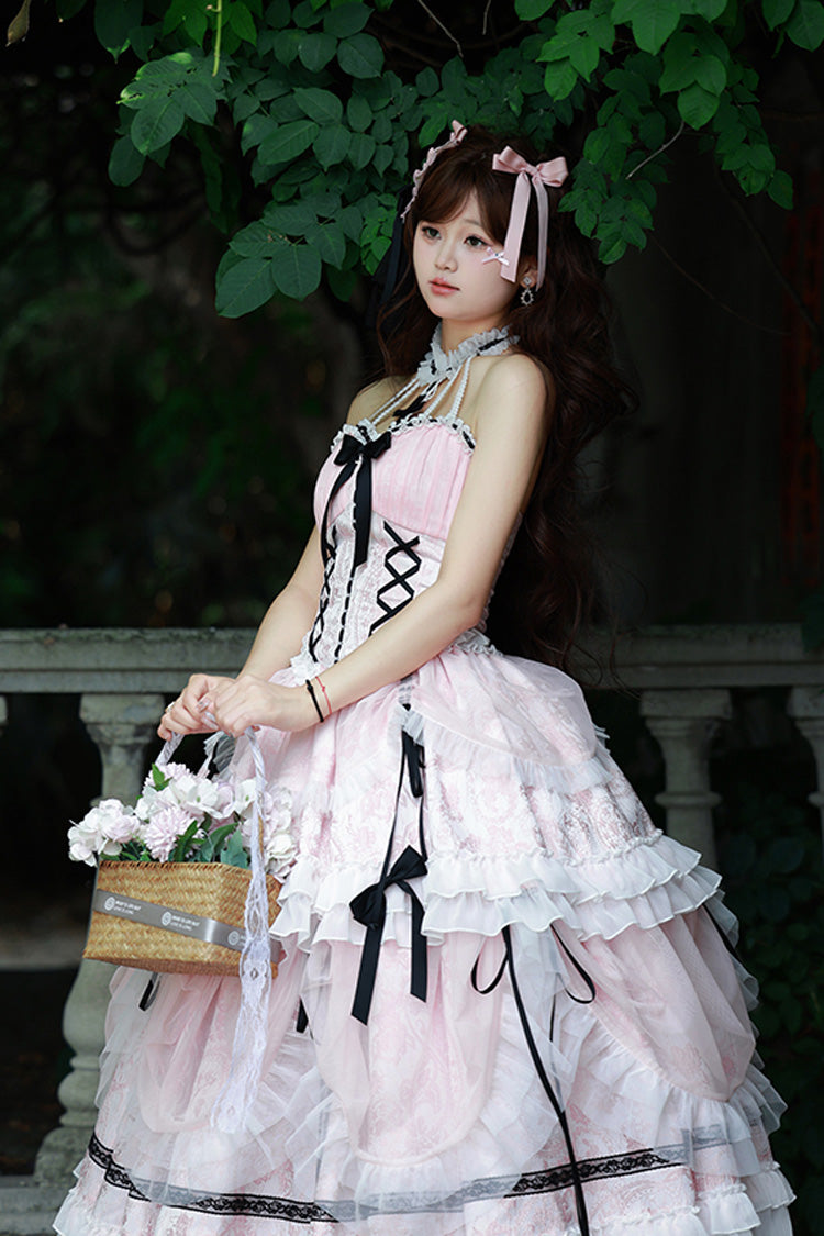 Gothic Lolita Dress - Cross Halterneck Ruffle Bowknot, Pink, Sweet Style, Bow Detail - additional product view 7
