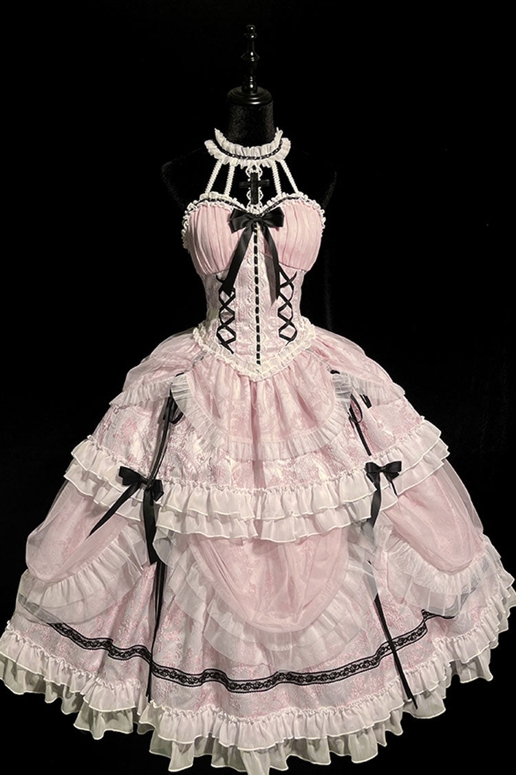 Gothic Lolita Dress - Cross Halterneck Ruffle Bowknot, Pink, Sweet Style, Bow Detail - additional product view 9