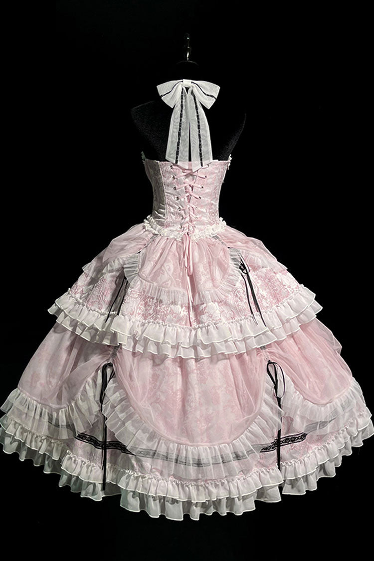 Gothic Lolita Dress - Cross Halterneck Ruffle Bowknot, Pink, Sweet Style, Bow Detail - additional product view 10