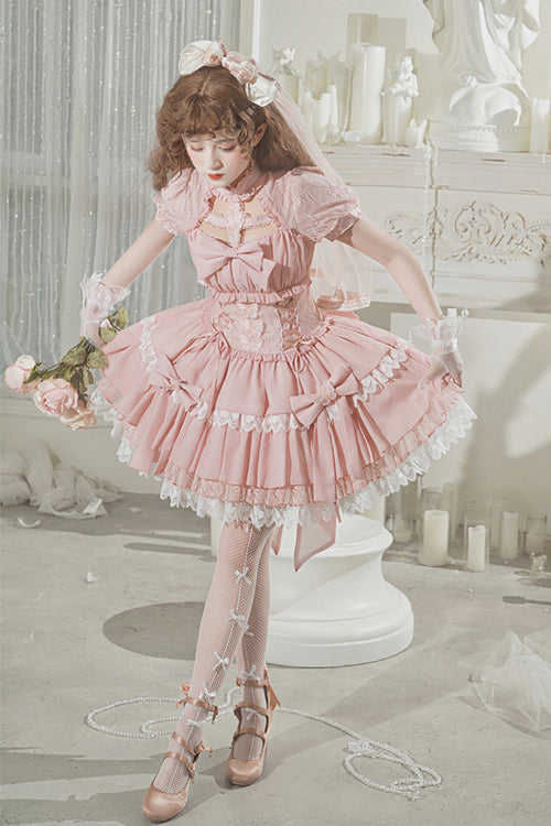 Gothic Lolita Dress - Cross Round Collar Lace, Pink, Ruffled, Cross Detail, Sweet Style - additional product view 3