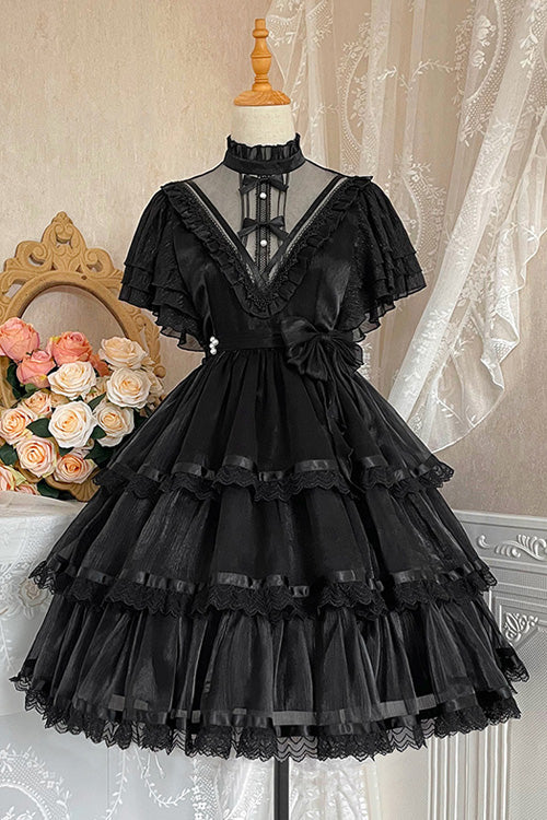 Gothic Lolita Dress - Dark Black Castle Night High, Black, High Waist, Layered, Ruffled - additional product view 2