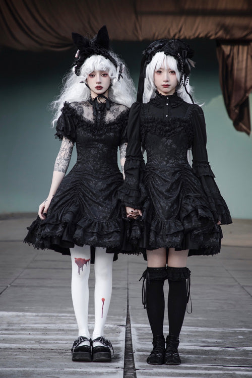Gothic Lolita Dress - Dark Black High Waisted, Black, High Waist, Ruffled - additional product view 2