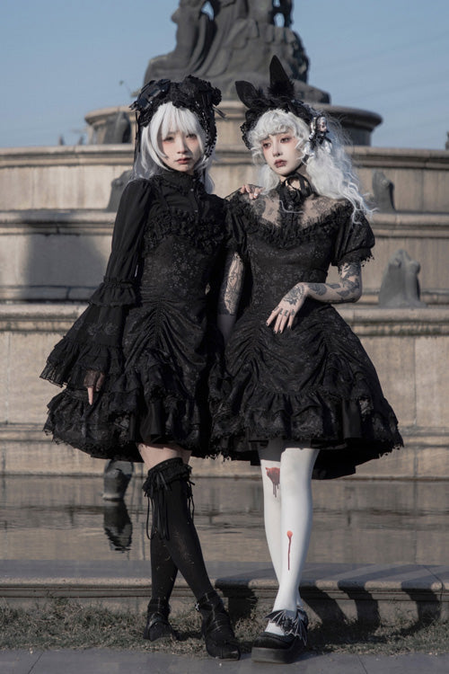Gothic Lolita Dress - Dark Black High Waisted, Black, High Waist, Ruffled - additional product view 3