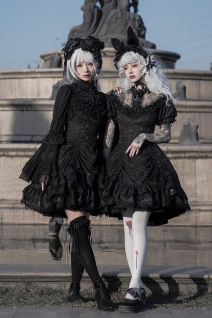 Gothic Lolita Dress - Dark Black High Waisted, Black, High Waist, Ruffled - additional product view 3
