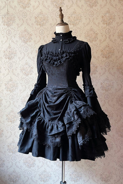 Gothic Lolita Dress - Dark Black High Waisted, Black, High Waist, Ruffled - additional product view 6