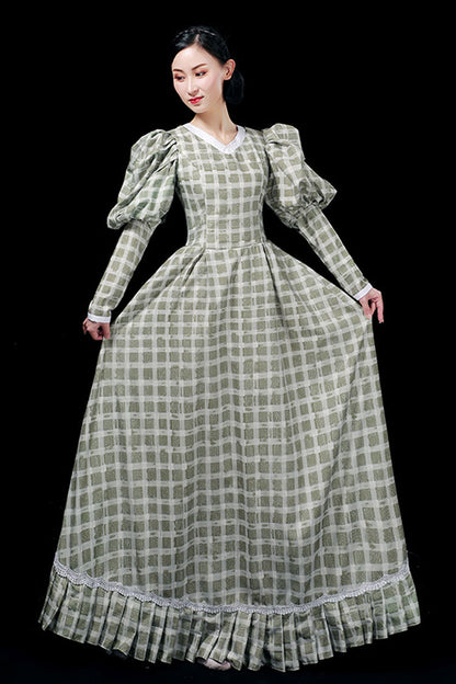 Gothic Lolita Dress - Dark Green, Green, Plaid, High Waist, Printed - additional product view 2