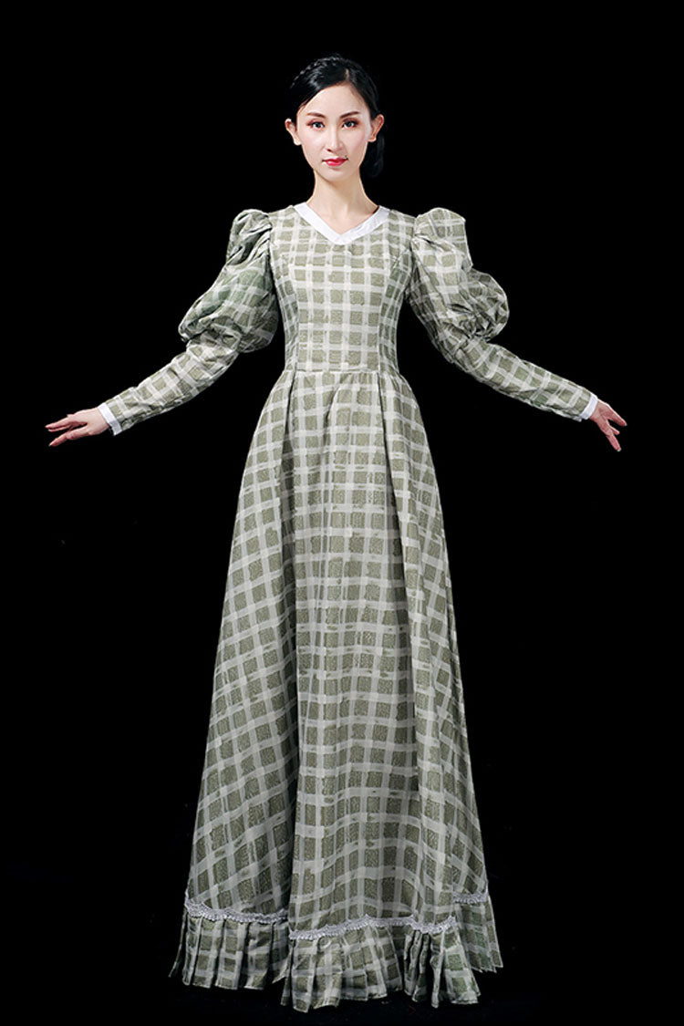 Gothic Lolita Dress - Dark Green, Green, Plaid, High Waist, Printed - additional product view 3