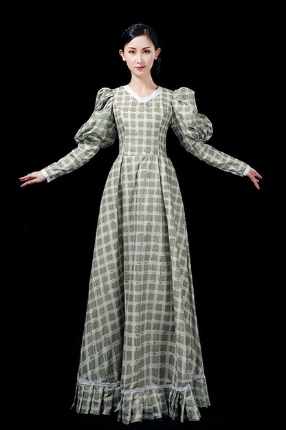 Gothic Lolita Dress - Dark Green, Green, Plaid, High Waist, Printed - additional product view 3