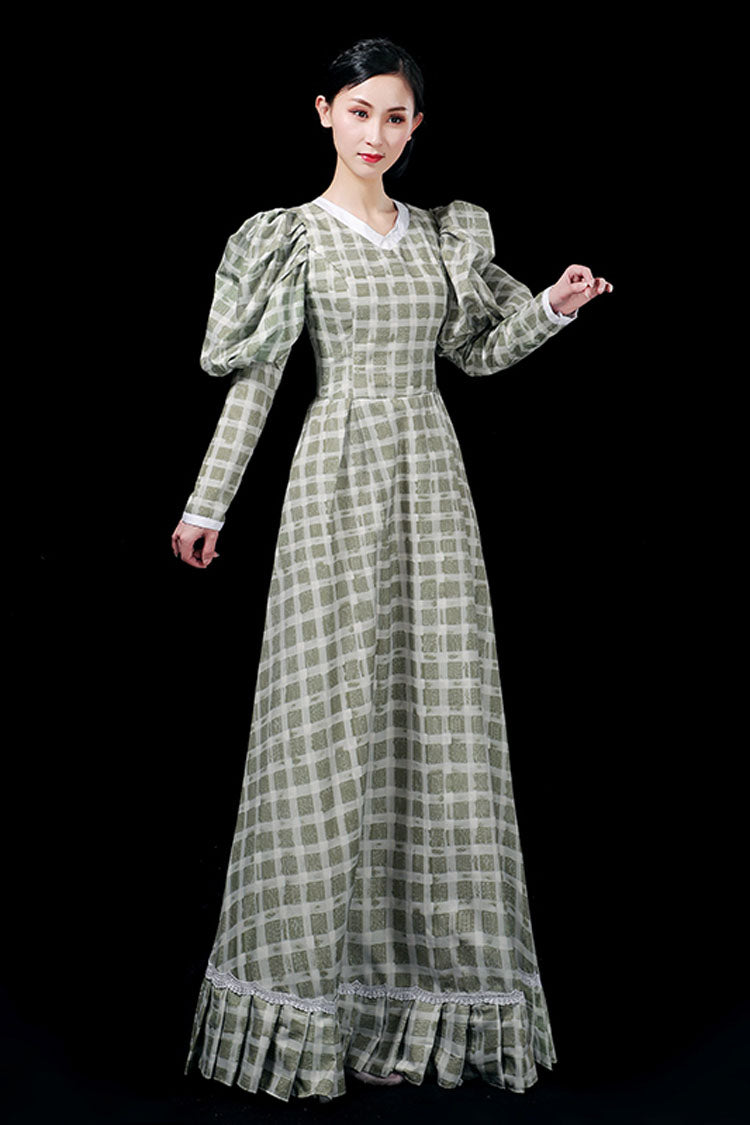Gothic Lolita Dress - Dark Green, Green, Plaid, High Waist, Printed - additional product view 4