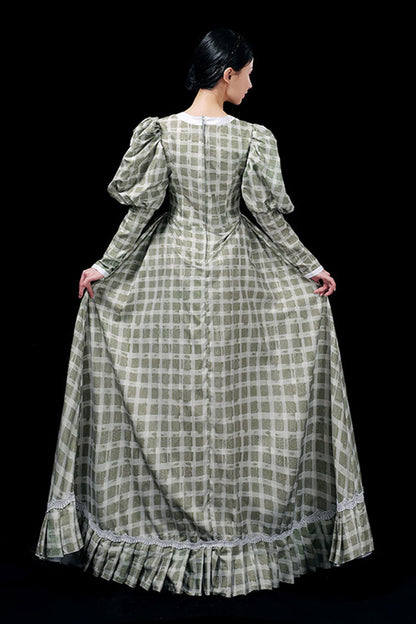 Gothic Lolita Dress - Dark Green, Green, Plaid, High Waist, Printed - additional product view 5