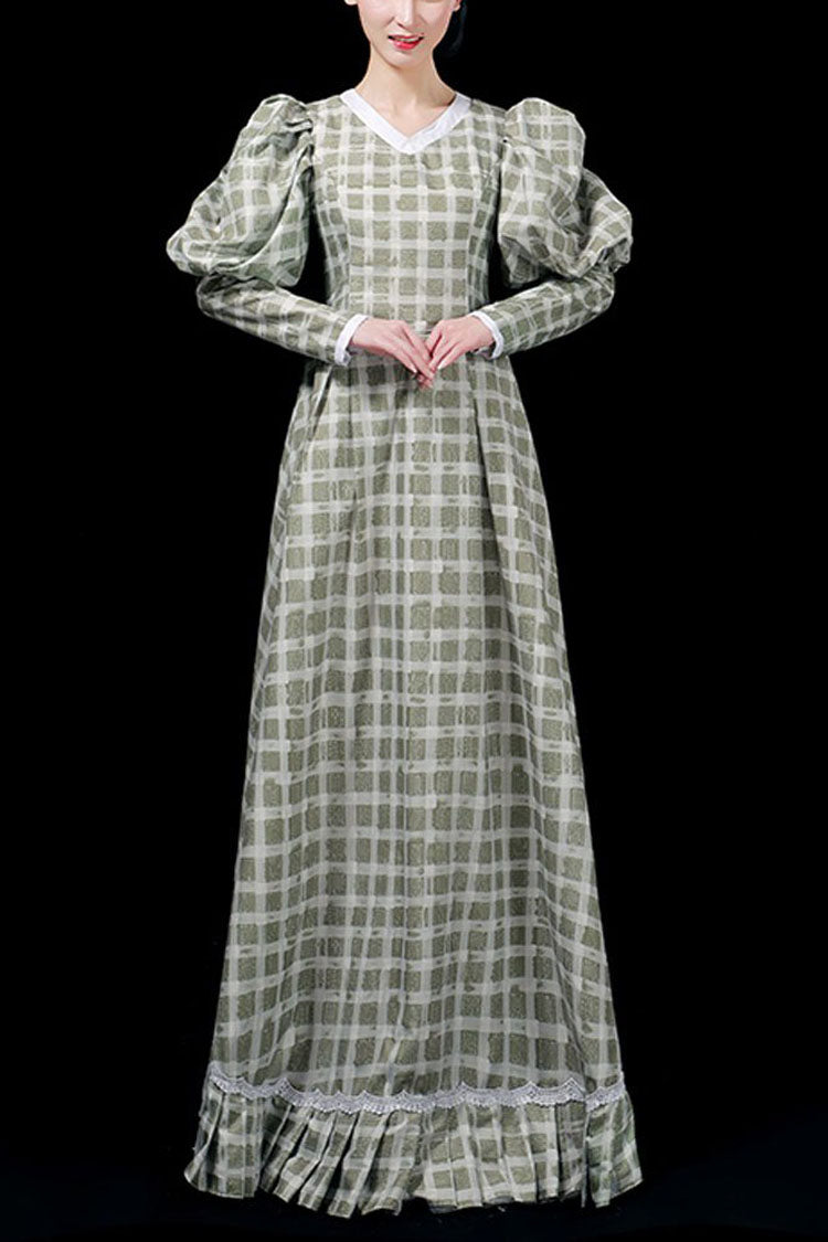 Gothic Lolita Dress - Dark Green, Green, Plaid, High Waist, Printed - main product image
