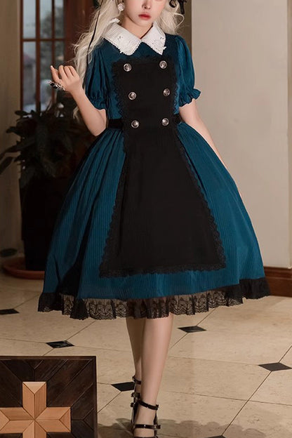 Gothic Lolita Dress - Dark Green Otherworld Deacon, Green, Detachable Detail - main product image