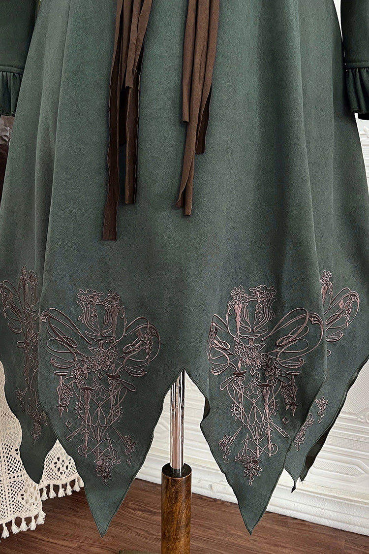 Gothic Lolita Dress - Dark Green Stand Collar, Green, Stand Collar, Ruffled, Embroidered - additional product view 4