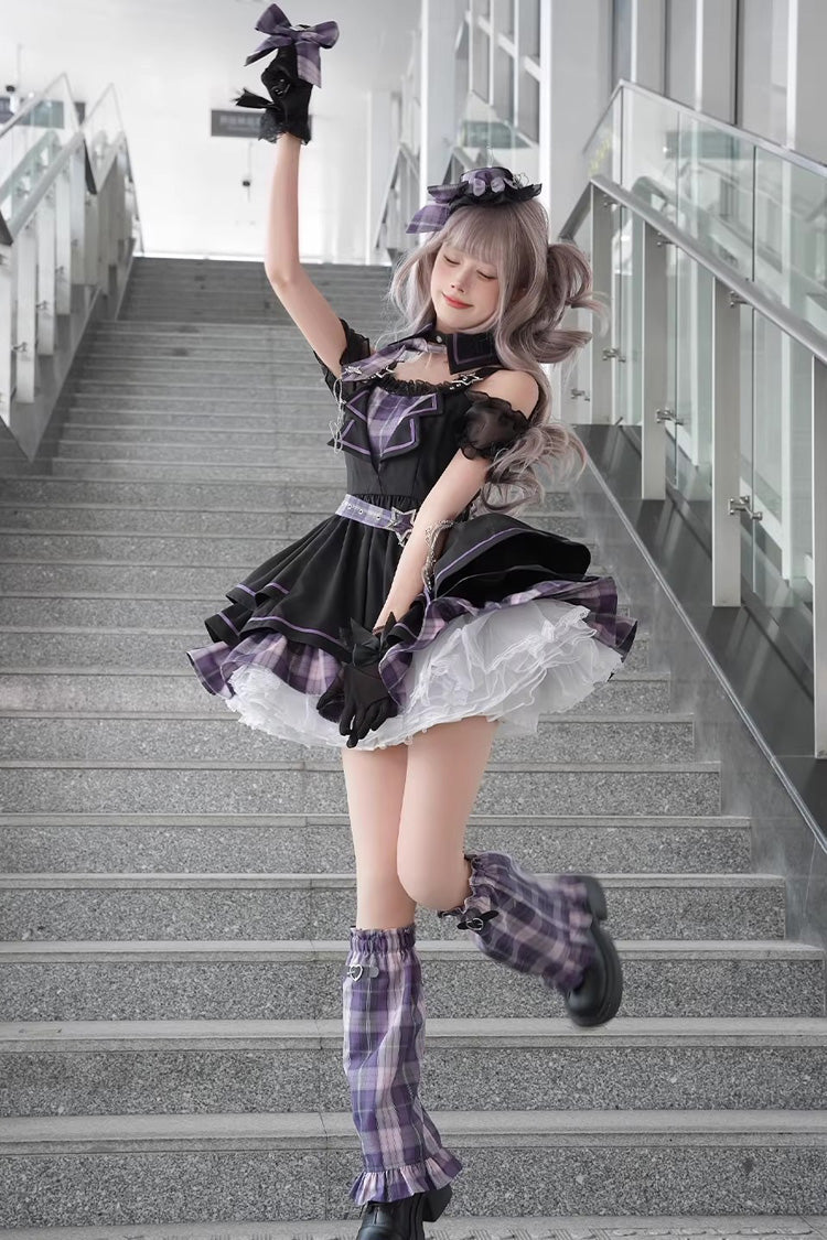 Gothic Lolita Dress - Dark Night Rose, Purple, Plaid, Printed, Layered - additional product view 2