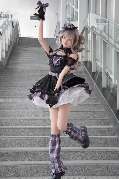 Gothic Lolita Dress - Dark Night Rose, Purple, Plaid, Printed, Layered - additional product view 2