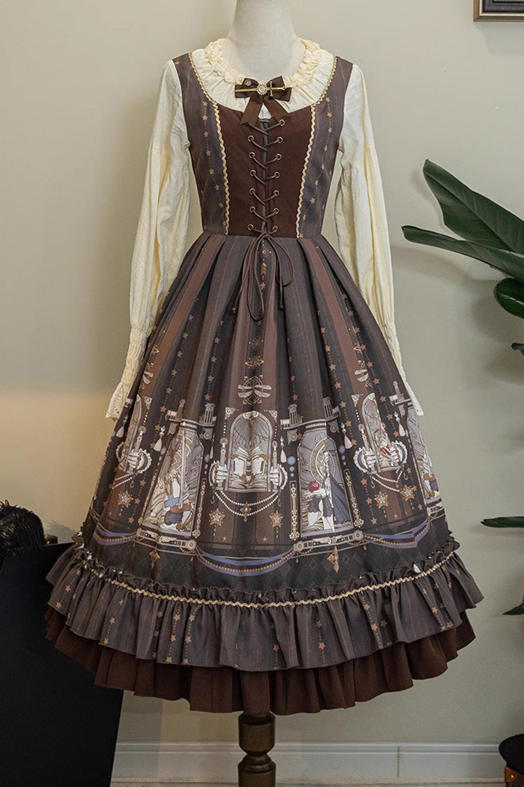 Gothic Lolita Dress - Demon Hunting Notes, 2 Colors, Ruffled, Printed, Long Sleeves - additional product view 2