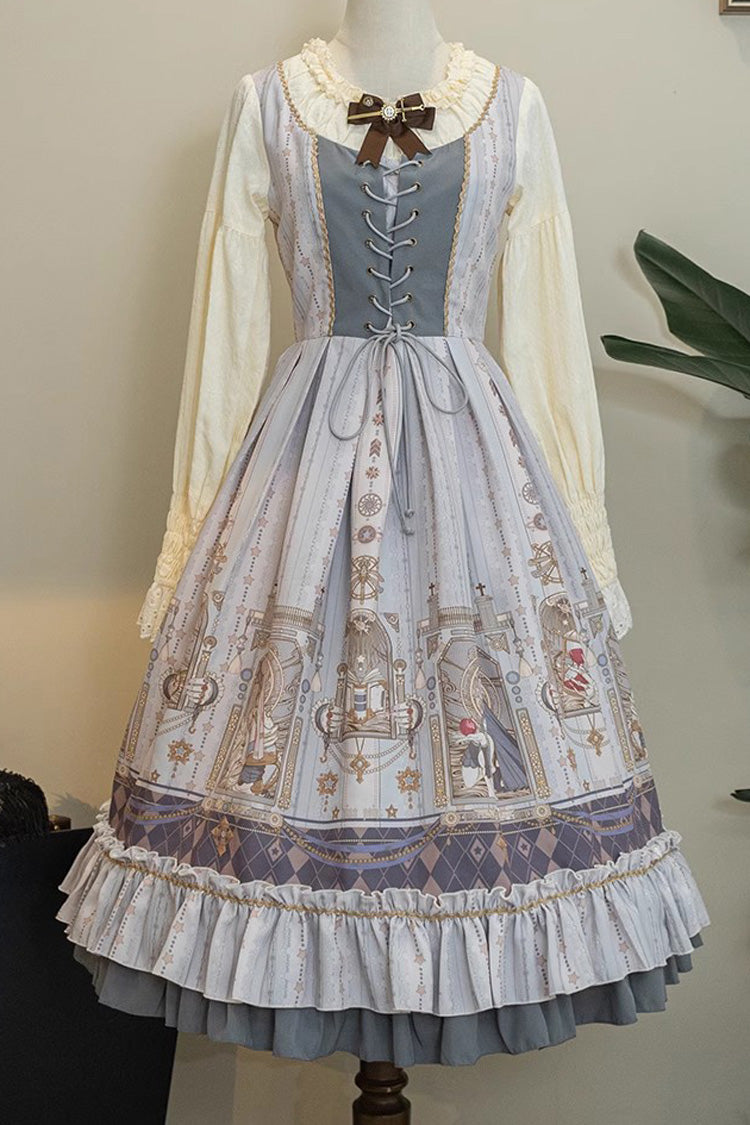 Gothic Lolita Dress - Demon Hunting Notes, 2 Colors, Ruffled, Printed, Long Sleeves - additional product view 3