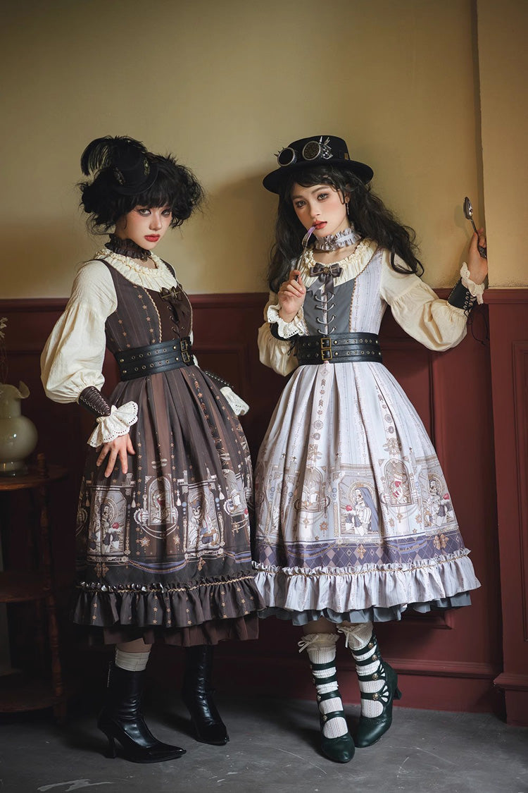 Gothic Lolita Dress - Demon Hunting Notes, 2 Colors, Ruffled, Printed, Long Sleeves - additional product view 4