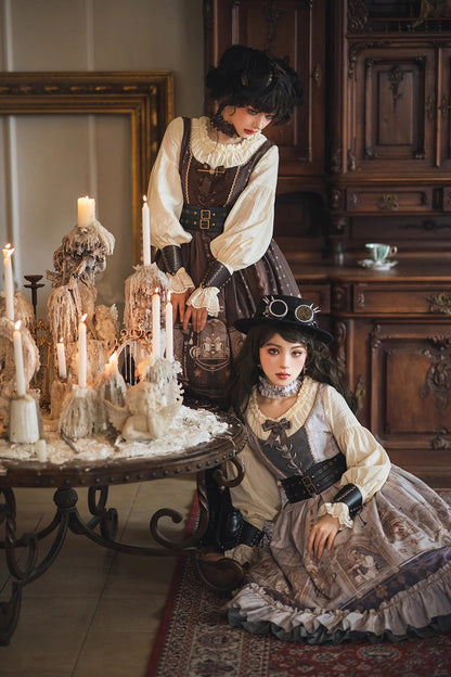 Gothic Lolita Dress - Demon Hunting Notes, 2 Colors, Ruffled, Printed, Long Sleeves - additional product view 5