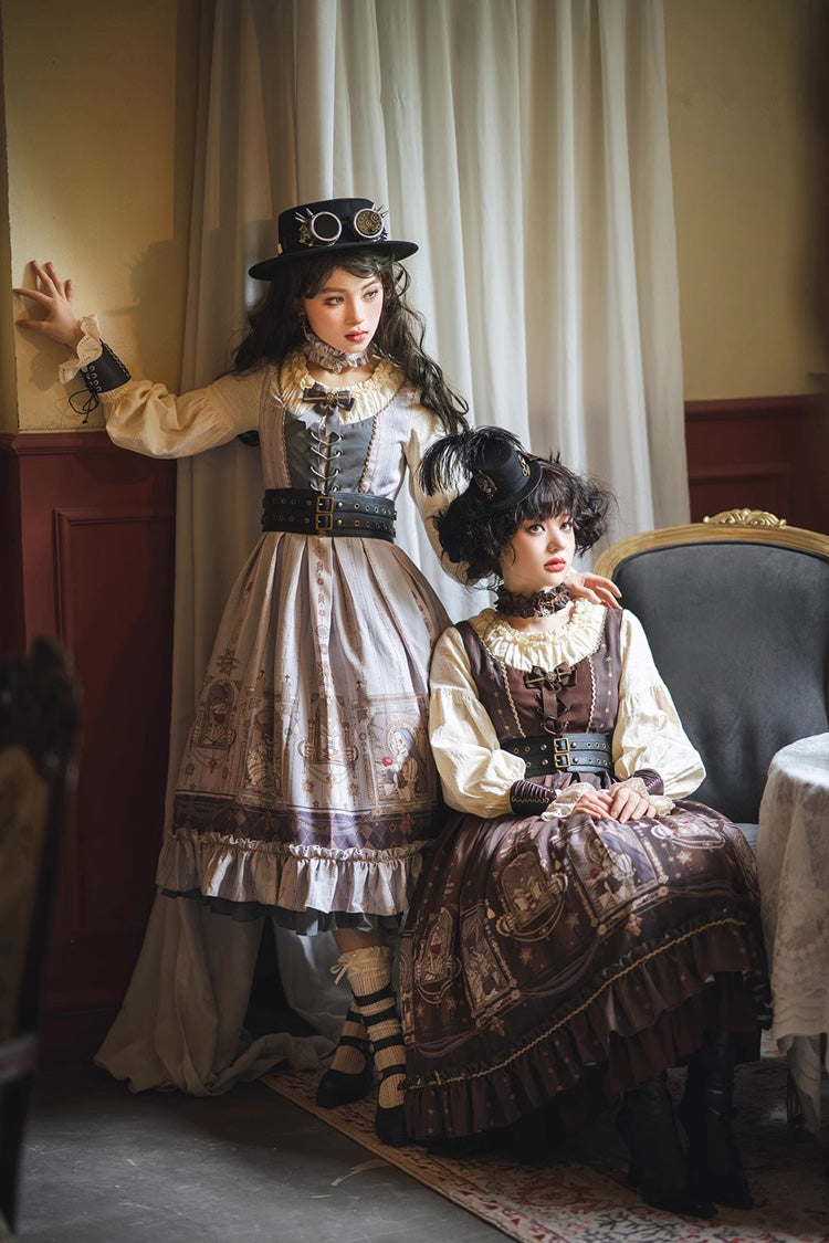 Gothic Lolita Dress - Demon Hunting Notes, 2 Colors, Ruffled, Printed, Long Sleeves - additional product view 6