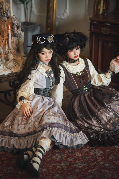 Gothic Lolita Dress - Demon Hunting Notes, 2 Colors, Ruffled, Printed, Long Sleeves - additional product view 7
