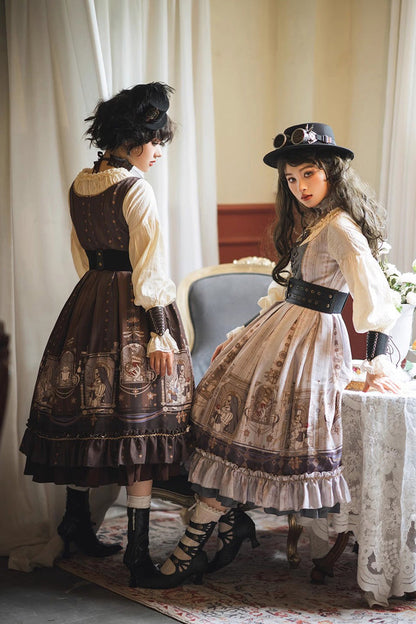 Gothic Lolita Dress - Demon Hunting Notes, 2 Colors, Ruffled, Printed, Long Sleeves - additional product view 8