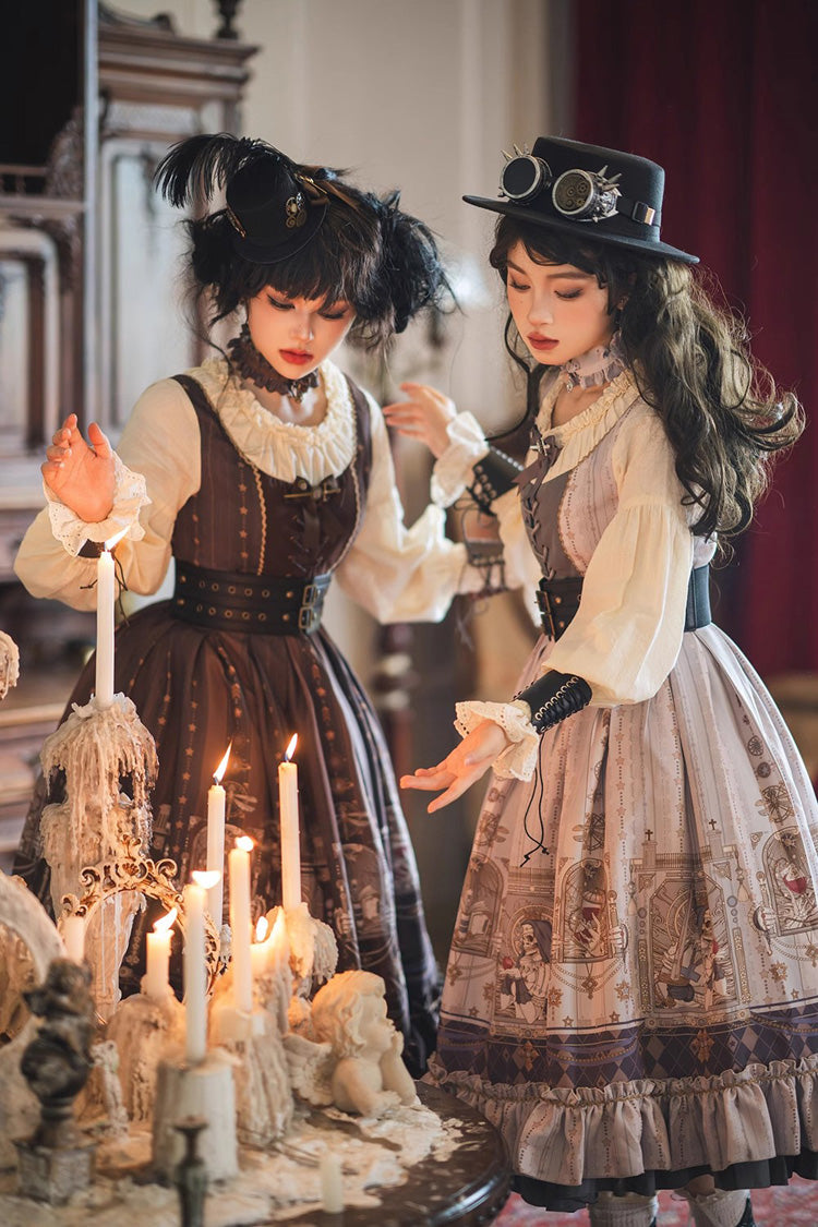 Gothic Lolita Dress - Demon Hunting Notes, 2 Colors, Ruffled, Printed, Long Sleeves - additional product view 9
