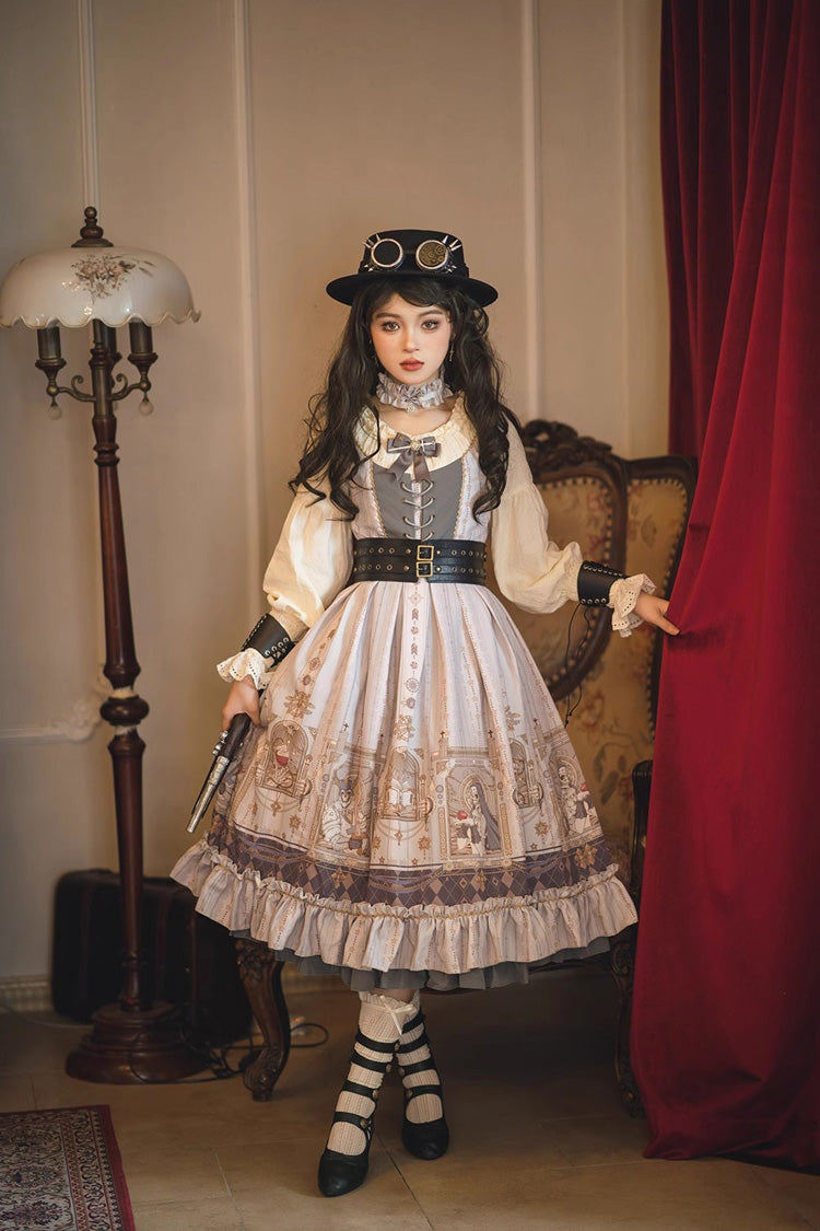 Gothic Lolita Dress - Demon Hunting Notes, 2 Colors, Ruffled, Printed, Long Sleeves - additional product view 11