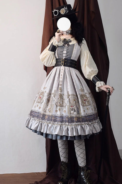 Gothic Lolita Dress - Demon Hunting Notes, 2 Colors, Ruffled, Printed, Long Sleeves - additional product view 13