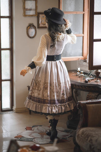 Gothic Lolita Dress - Demon Hunting Notes, 2 Colors, Ruffled, Printed, Long Sleeves - additional product view 14