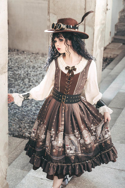 Gothic Lolita Dress - Demon Hunting Notes, 2 Colors, Ruffled, Printed, Long Sleeves - additional product view 15