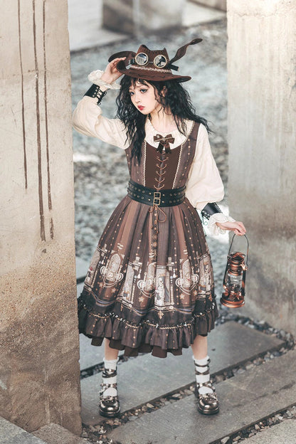 Gothic Lolita Dress - Demon Hunting Notes, 2 Colors, Ruffled, Printed, Long Sleeves - additional product view 16