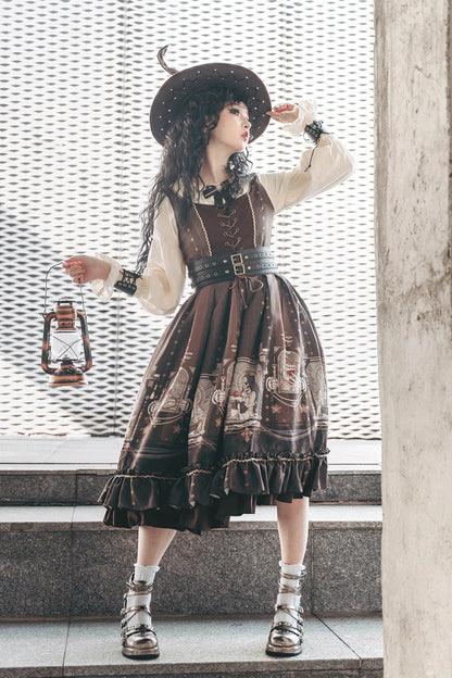 Gothic Lolita Dress - Demon Hunting Notes, 2 Colors, Ruffled, Printed, Long Sleeves - additional product view 17