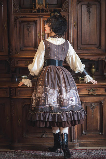 Gothic Lolita Dress - Demon Hunting Notes, 2 Colors, Ruffled, Printed, Long Sleeves - additional product view 18