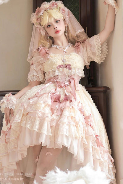 Gothic Lolita Dress - Diane Rose, Pink, Layered, Sweet Style, Bow Detail - additional product view 2