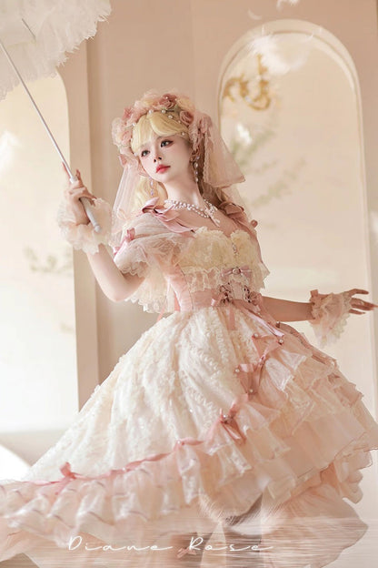 Gothic Lolita Dress - Diane Rose, Pink, Layered, Sweet Style, Bow Detail - additional product view 4