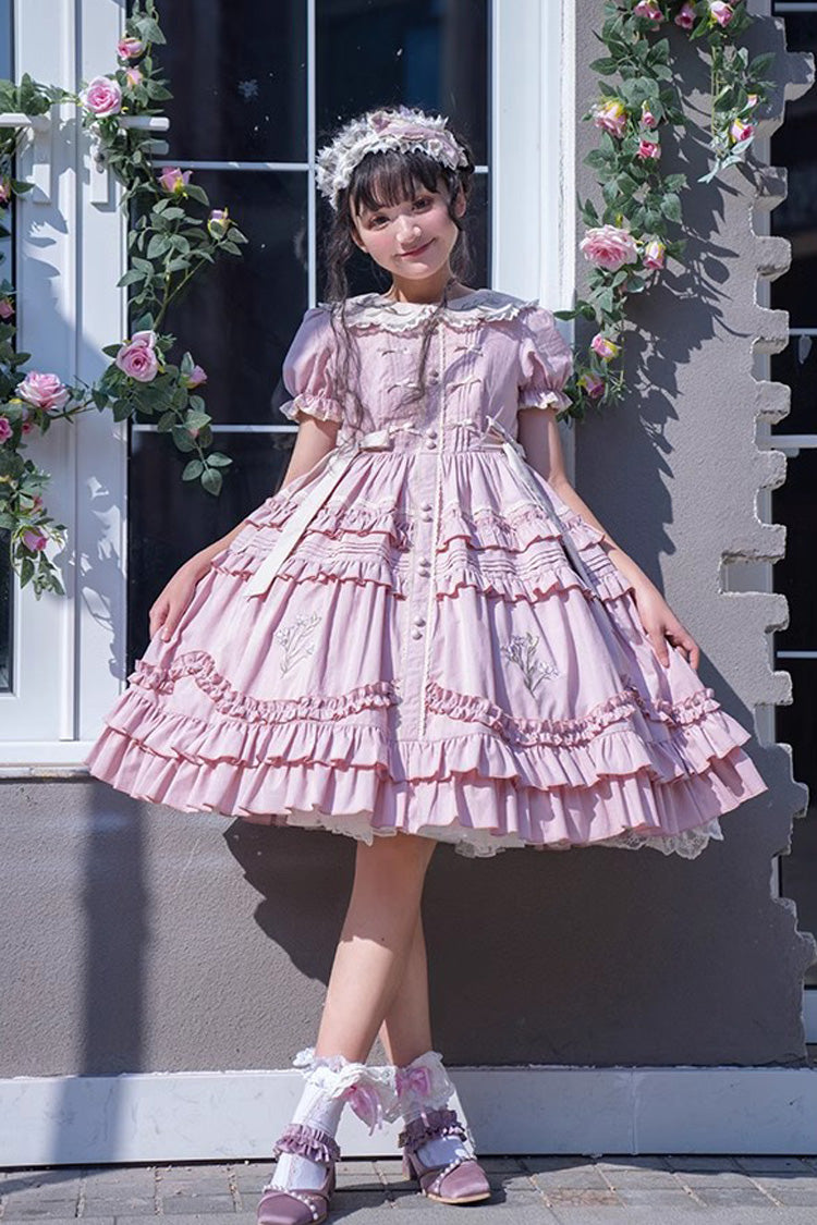 Gothic Lolita Dress - Doll Collar, Pink, Printed, Embroidered, Sweet Style - additional product view 3