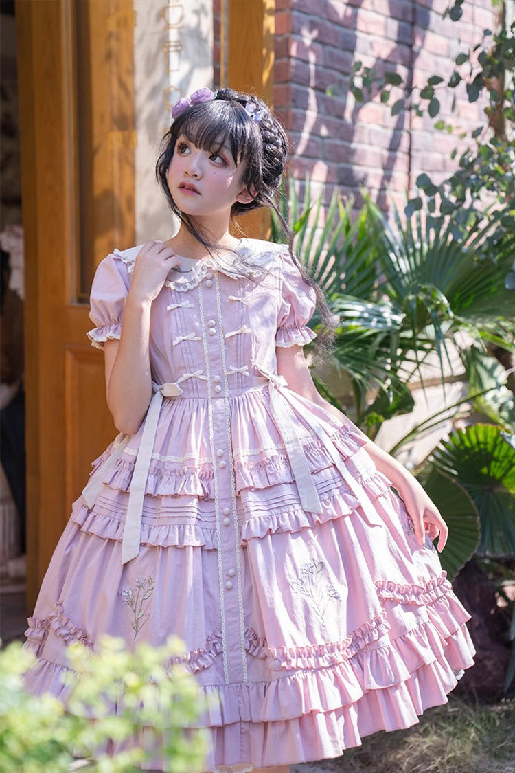 Gothic Lolita Dress - Doll Collar, Pink, Printed, Embroidered, Sweet Style - additional product view 4