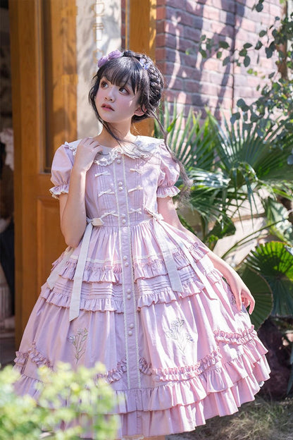 Gothic Lolita Dress - Doll Collar, Pink, Printed, Embroidered, Sweet Style - additional product view 4