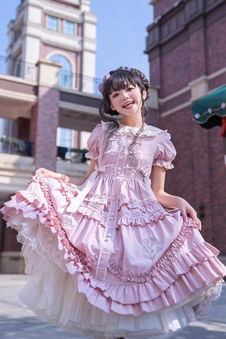 Gothic Lolita Dress - Doll Collar, Pink, Printed, Embroidered, Sweet Style - additional product view 5